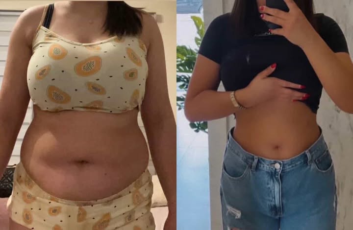 Female client body transformation — before and after