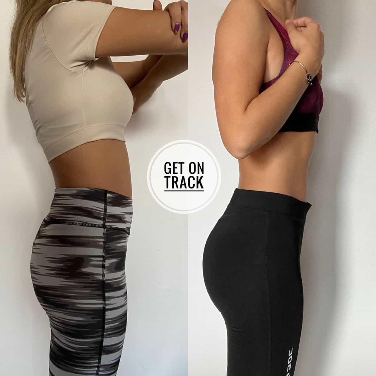 Female client body transformation — before and after