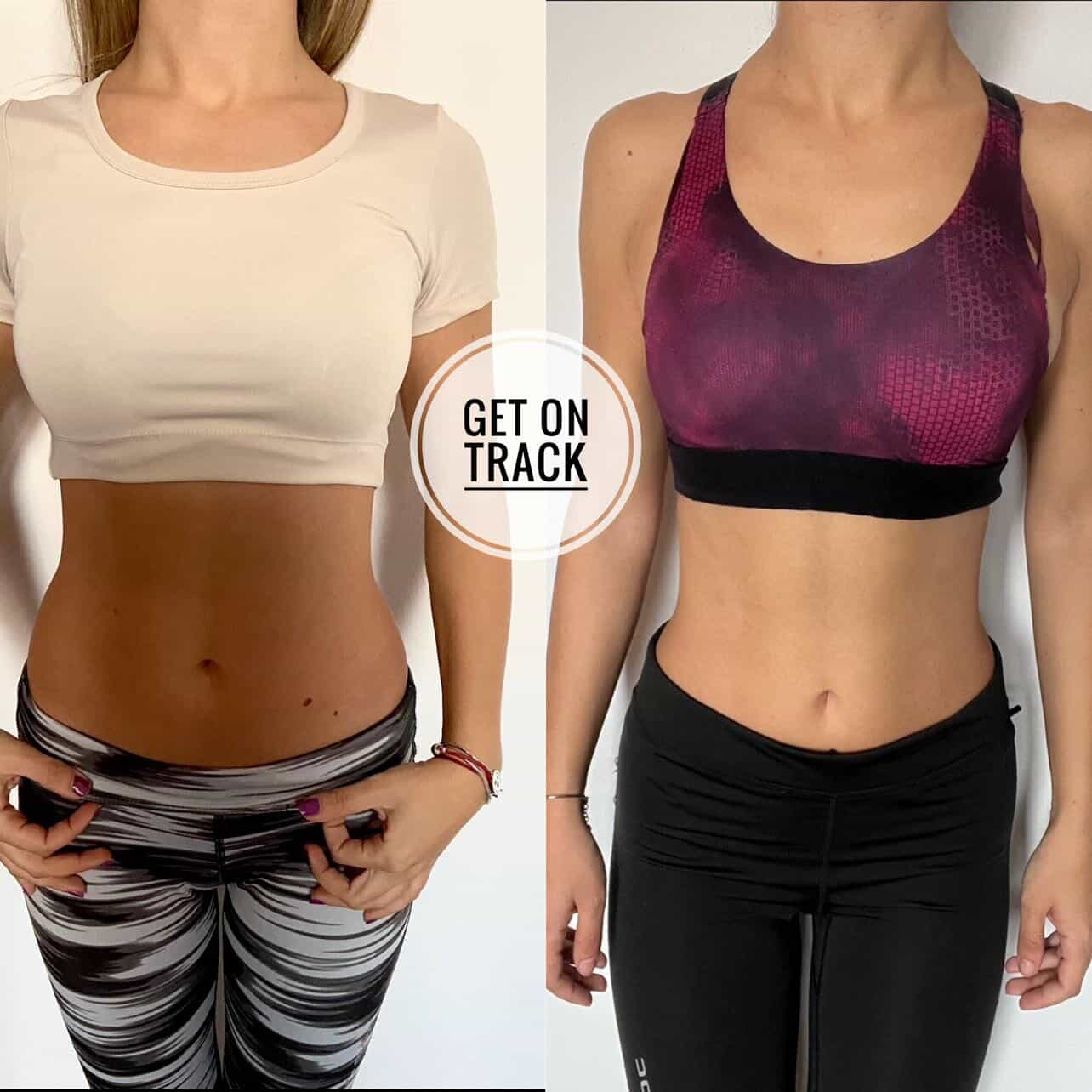 Female client body transformation — before and after